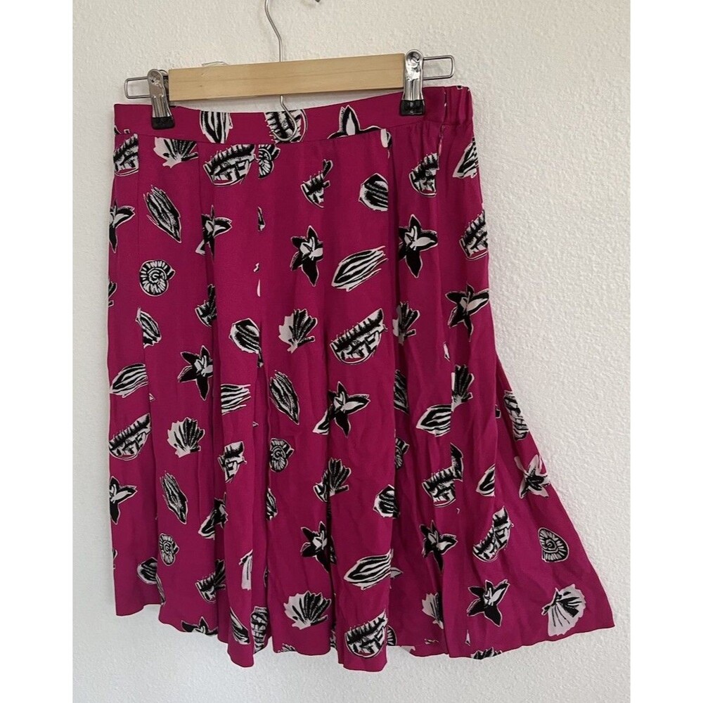 VTG Liz Claiborne Knee Length Skirt Sz 8 Fuchsia Pink Seashell Print Cottagecore